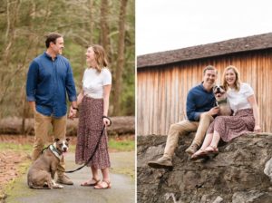 engagement couple with dog