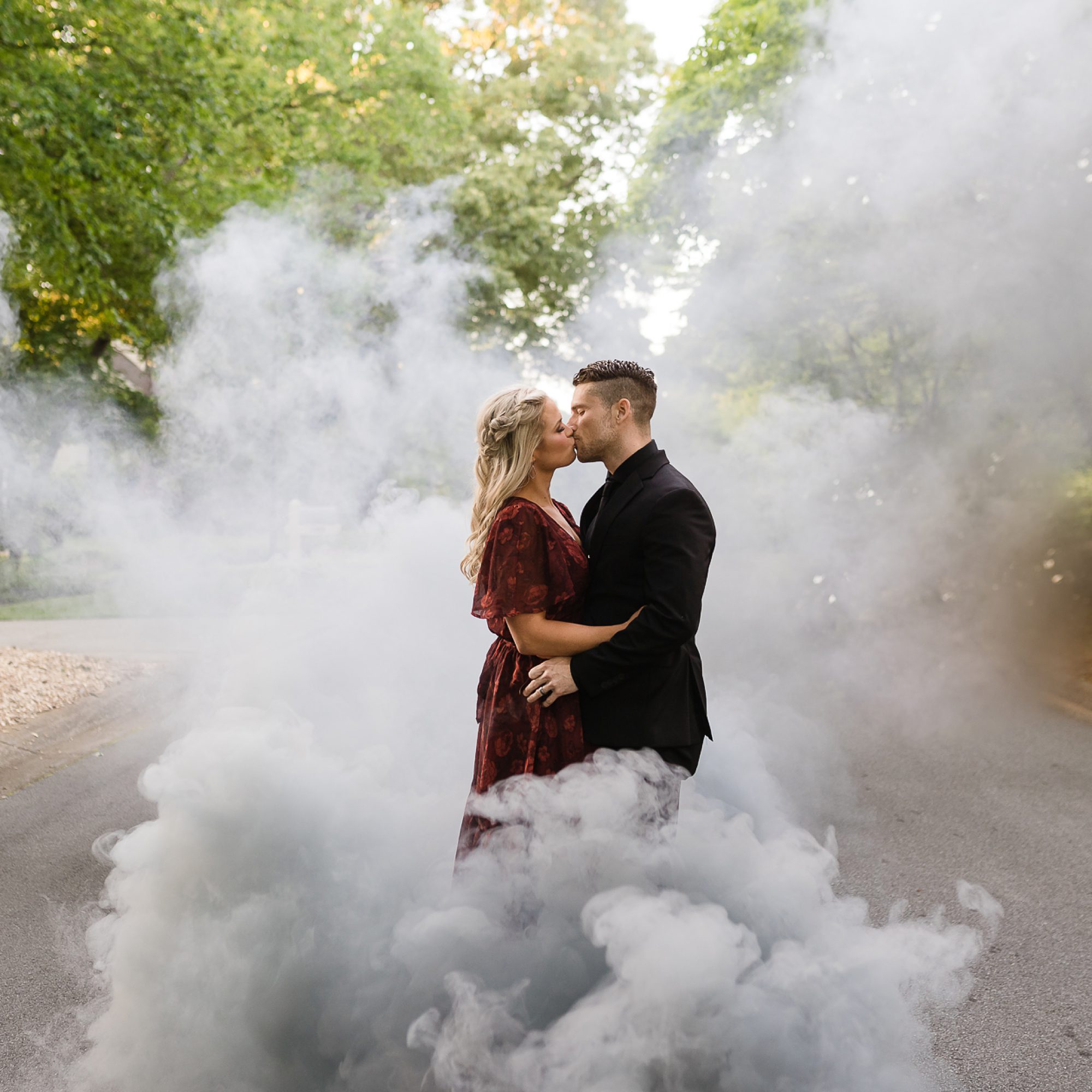 smoke bomb couple engagement 