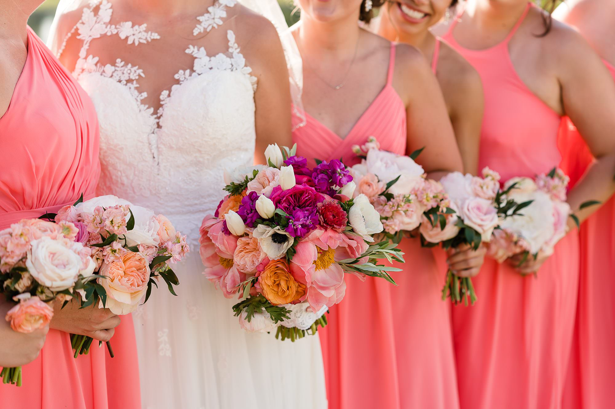 pink flowers bridesmaids