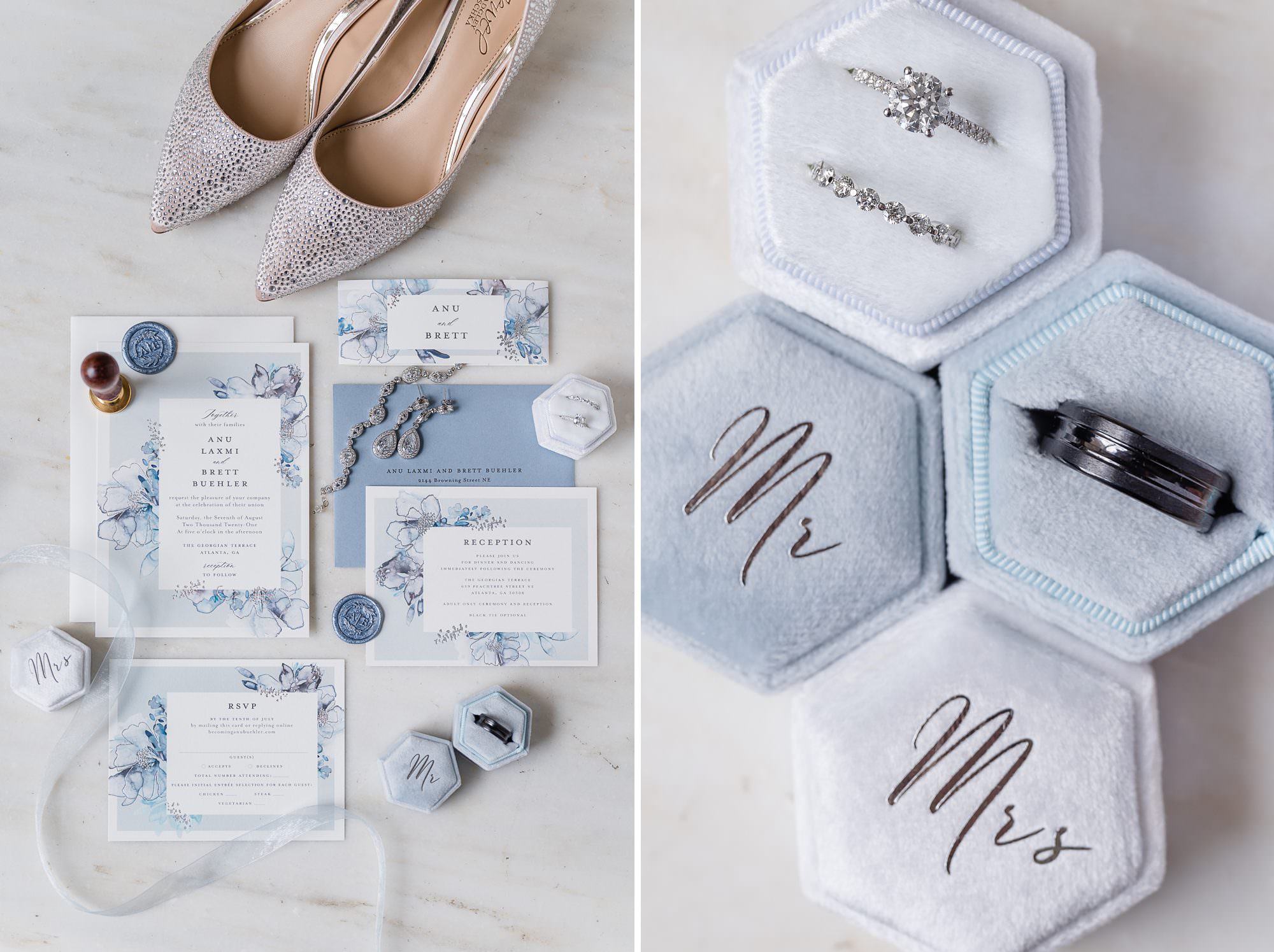 blue details wedding invitation