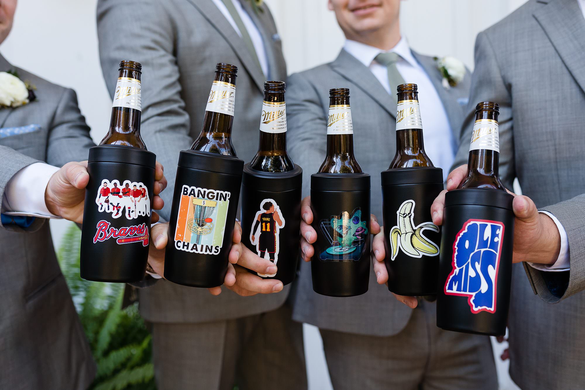 groomsmen beer wedding koozies
