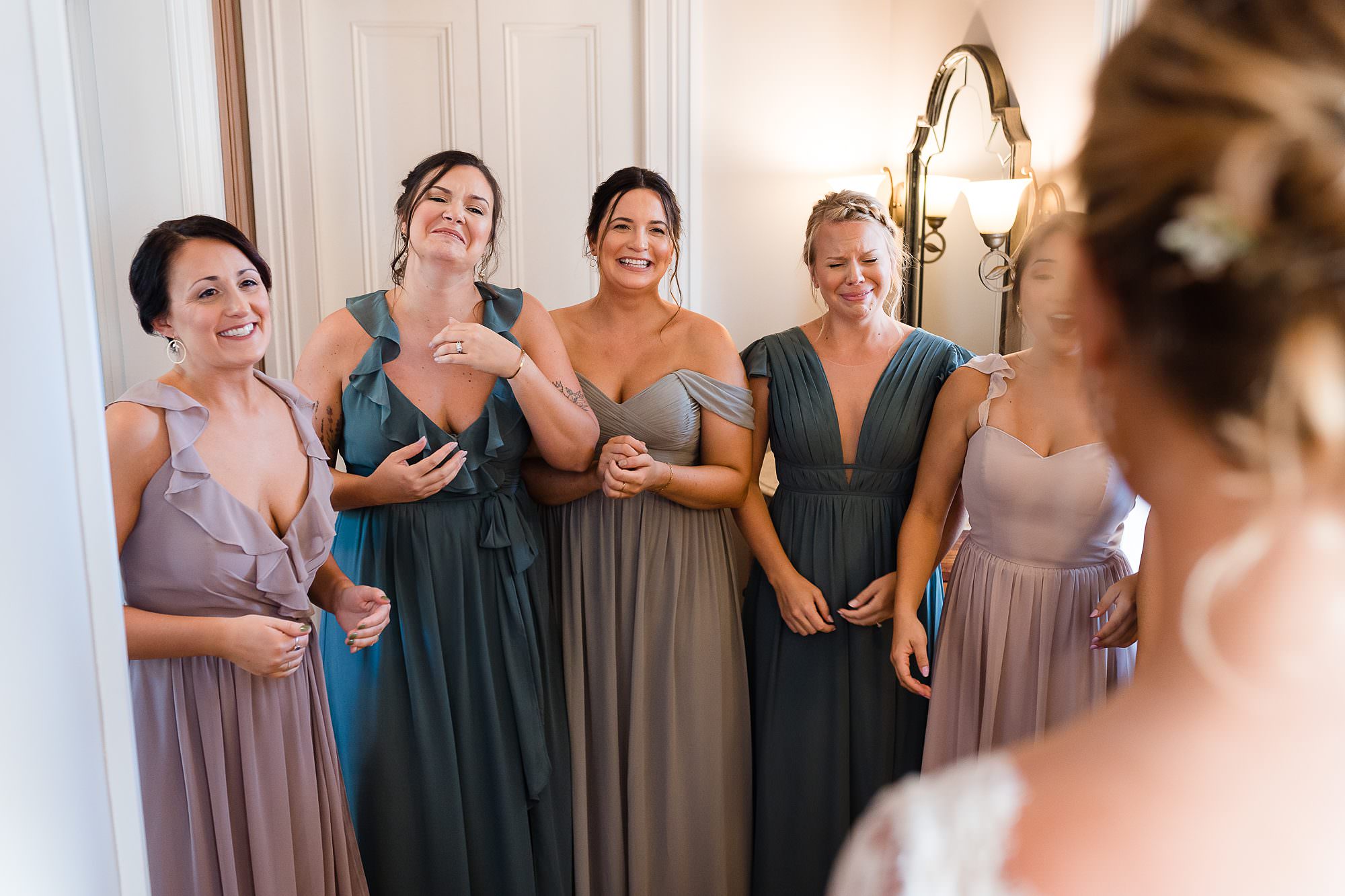 first look bridesmaids reaction