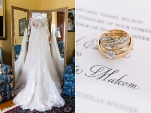 wedding details rings dress