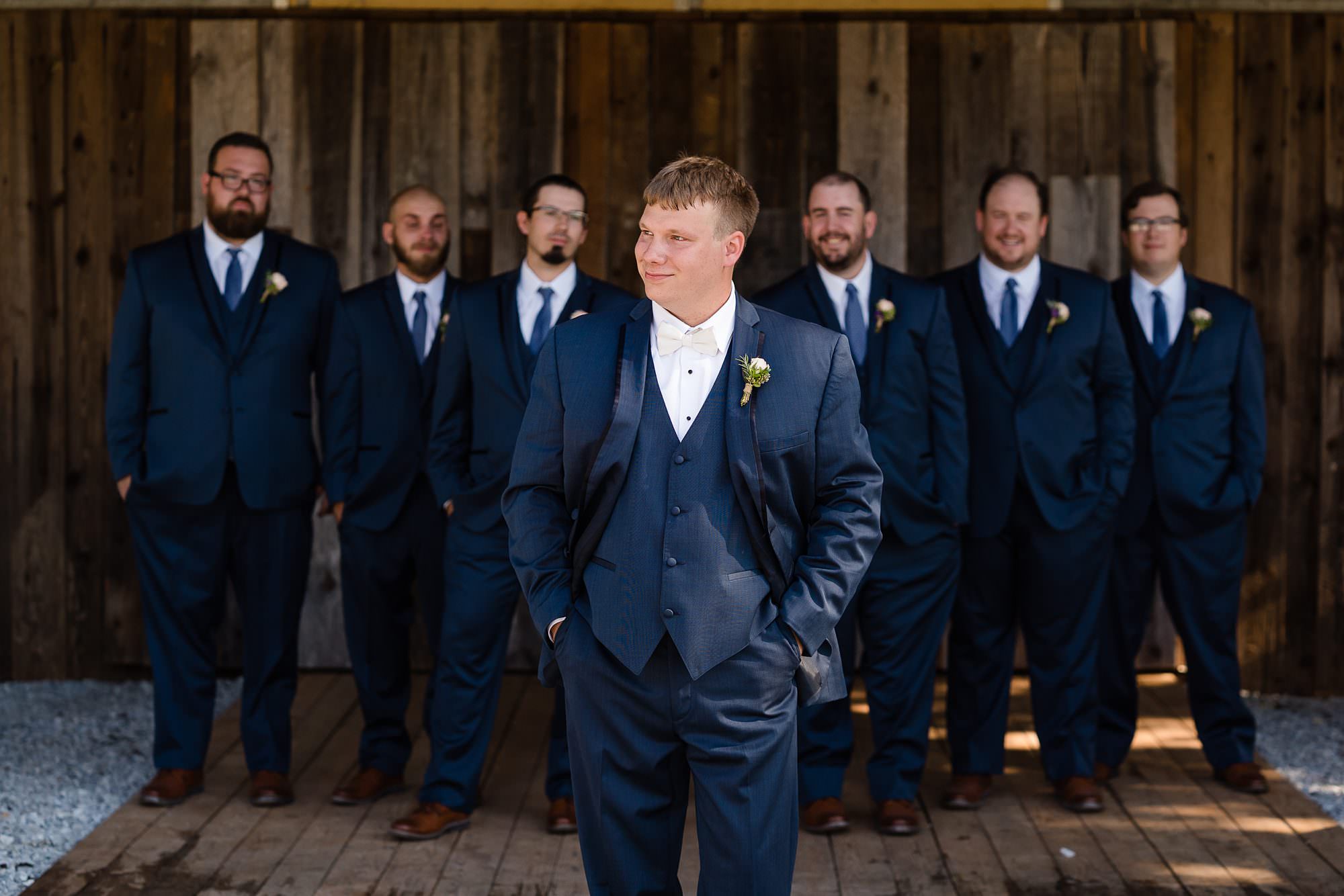 groomsmen barn farm wedding navy