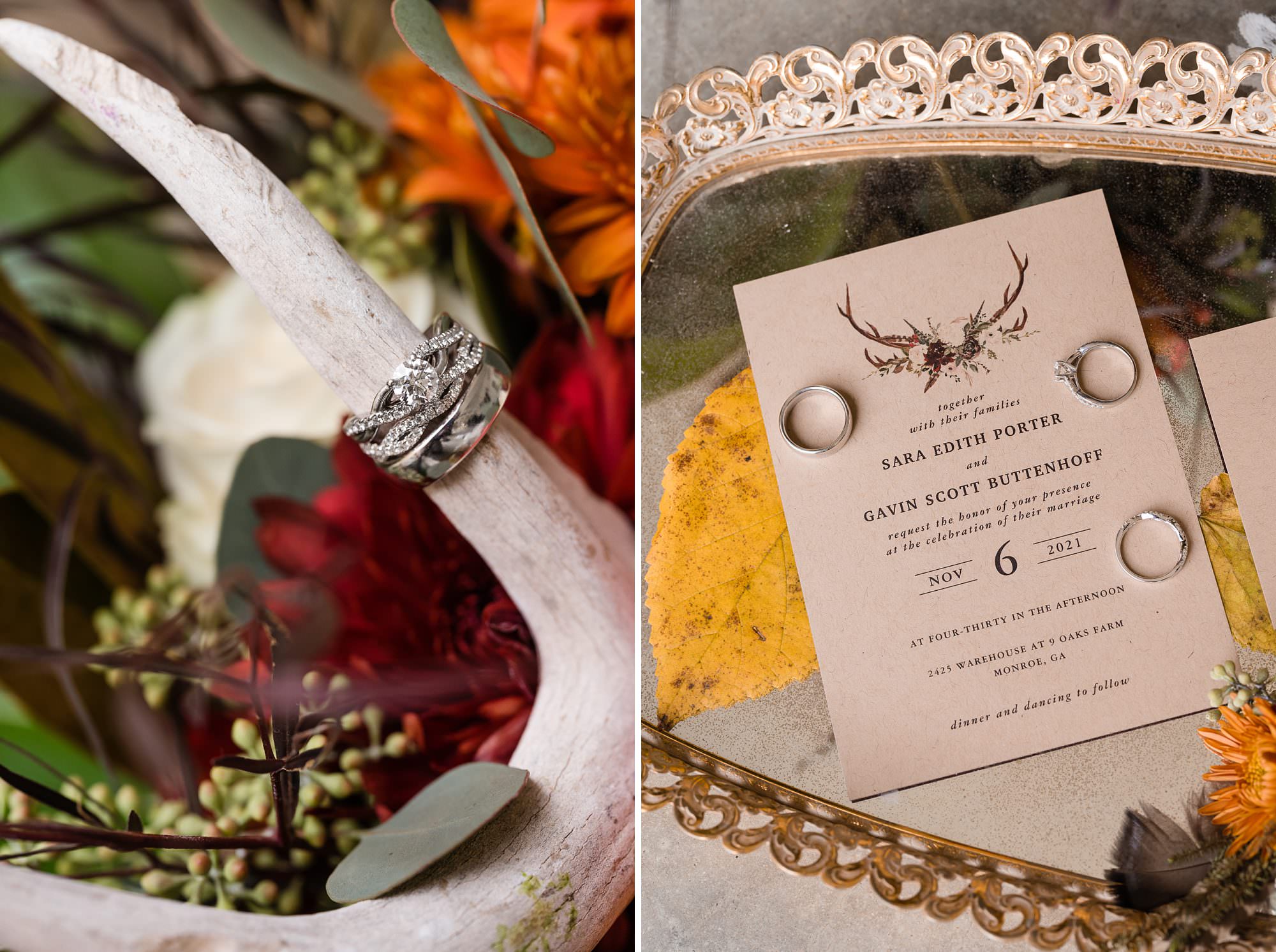 antler bouquet wedding details