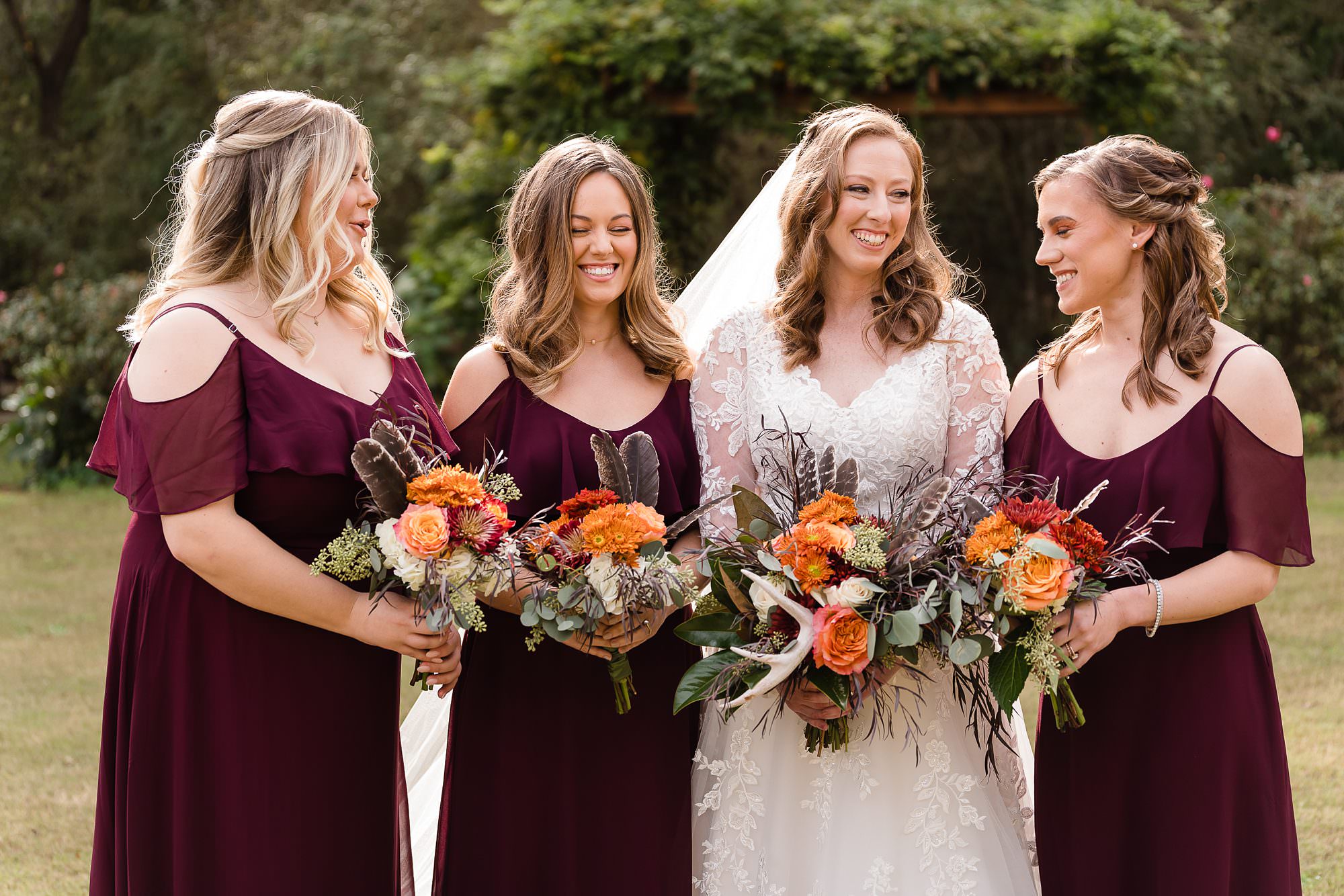 fall maroon bridesmaids dresses