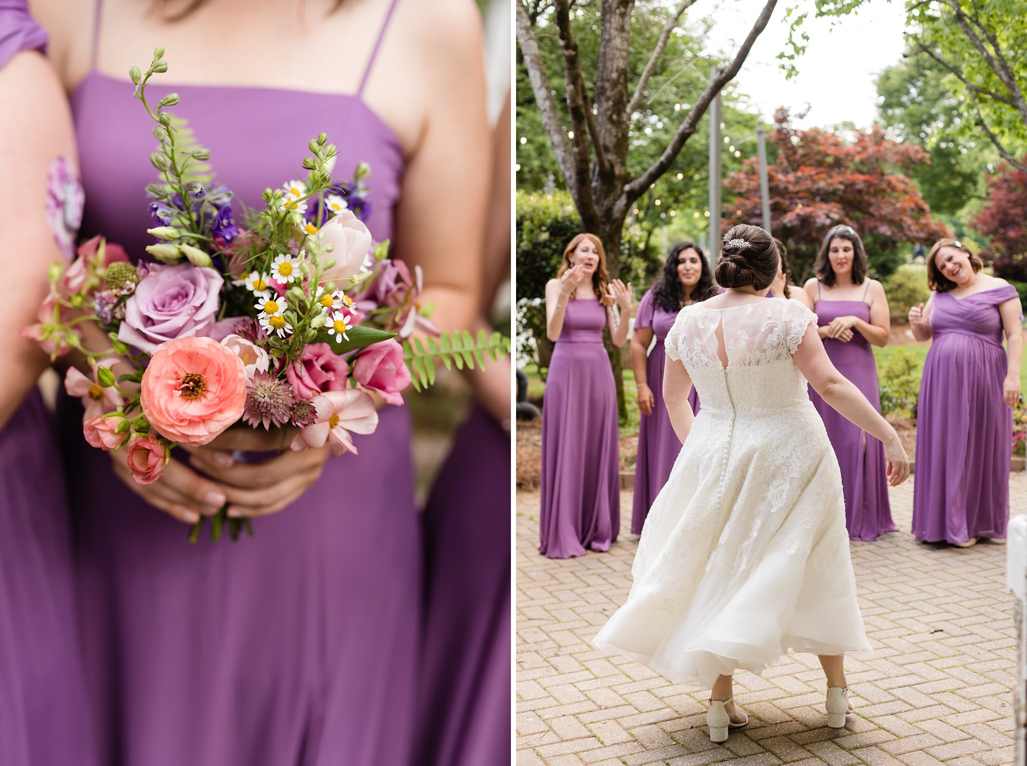 purple wedding bridesmaids spring