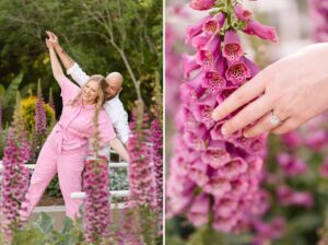 pink flowers engagement