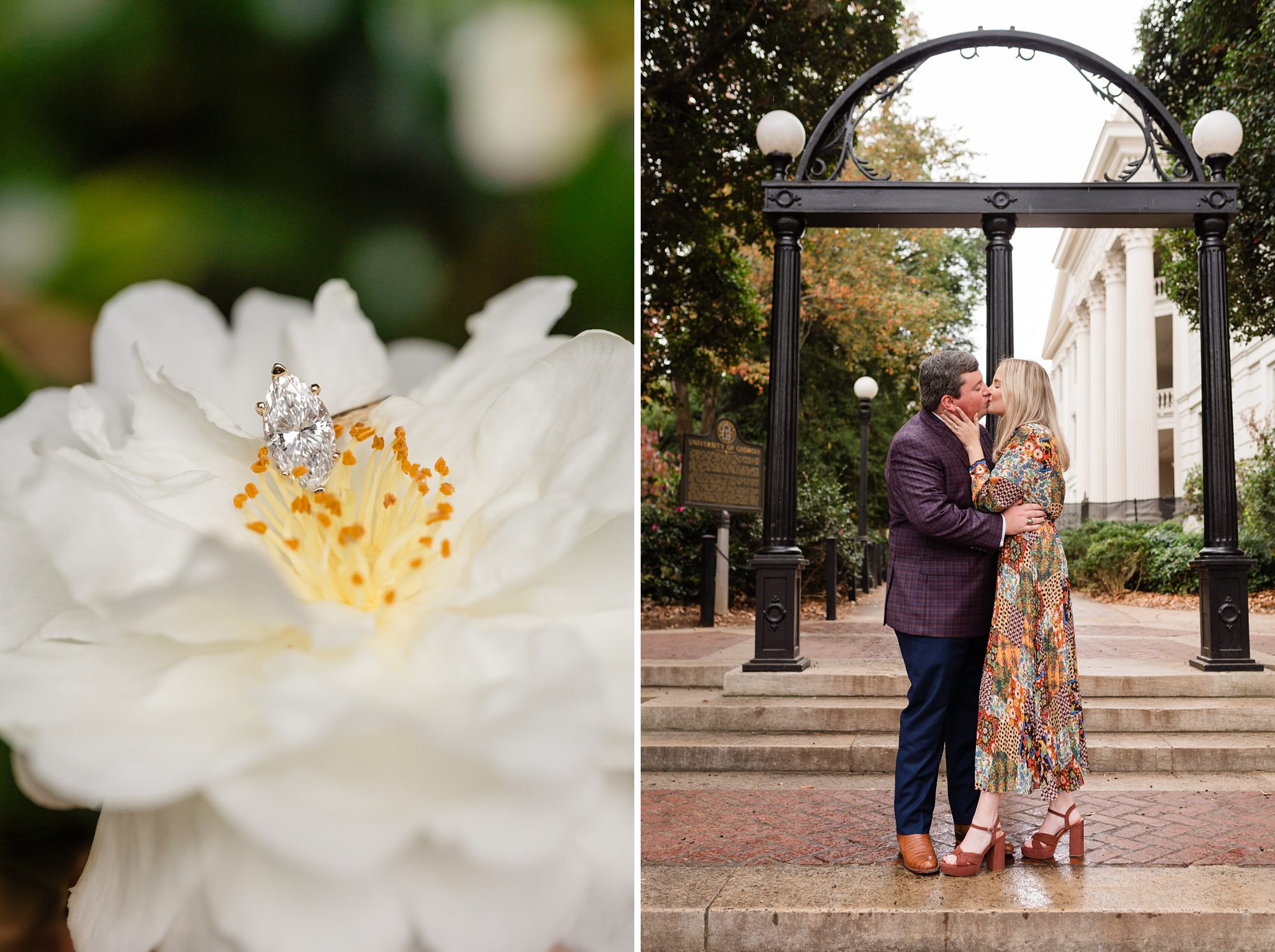 uga arch fall engagement couple