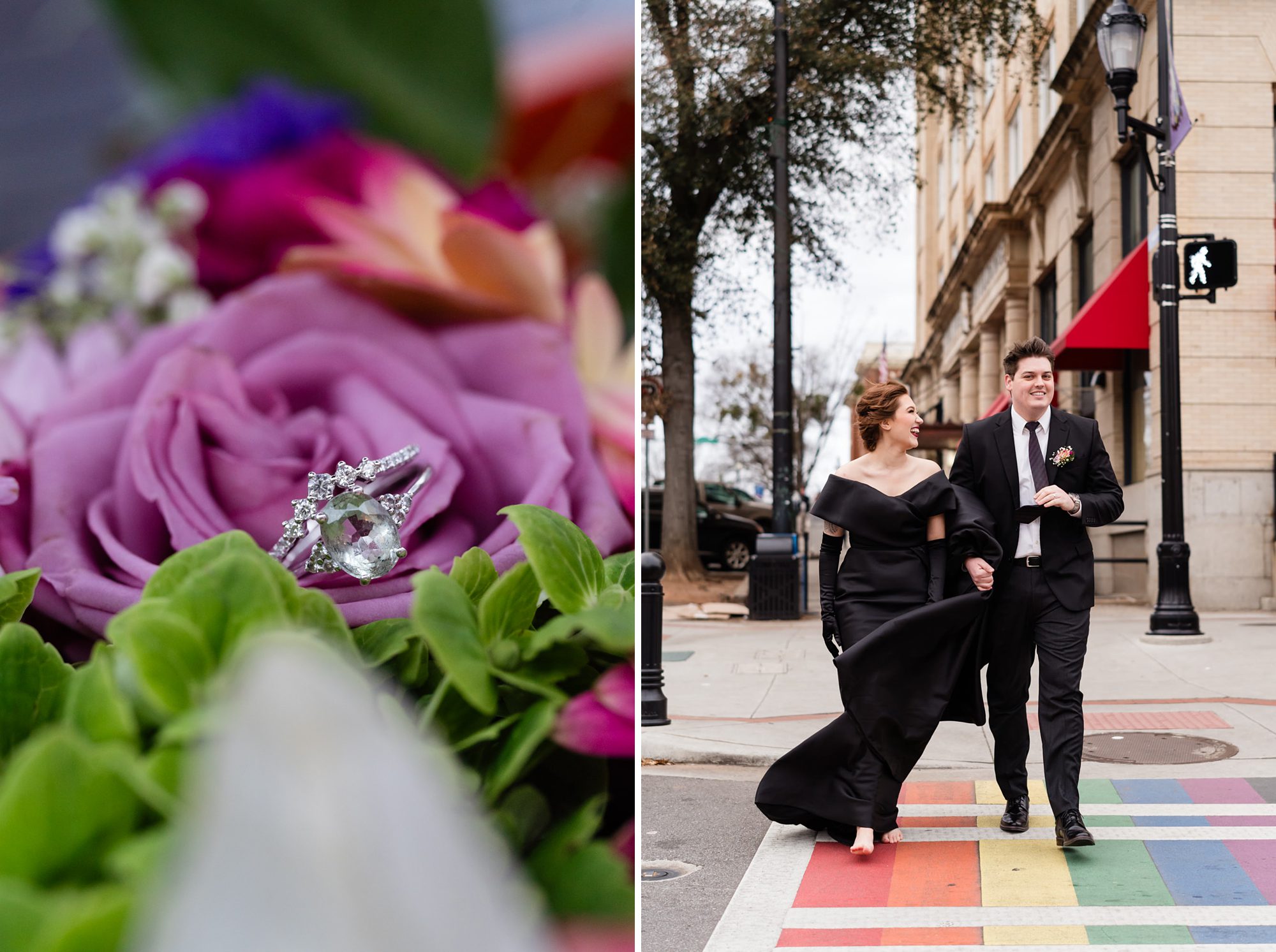 colorful wedding elopement rainbow downtown athens