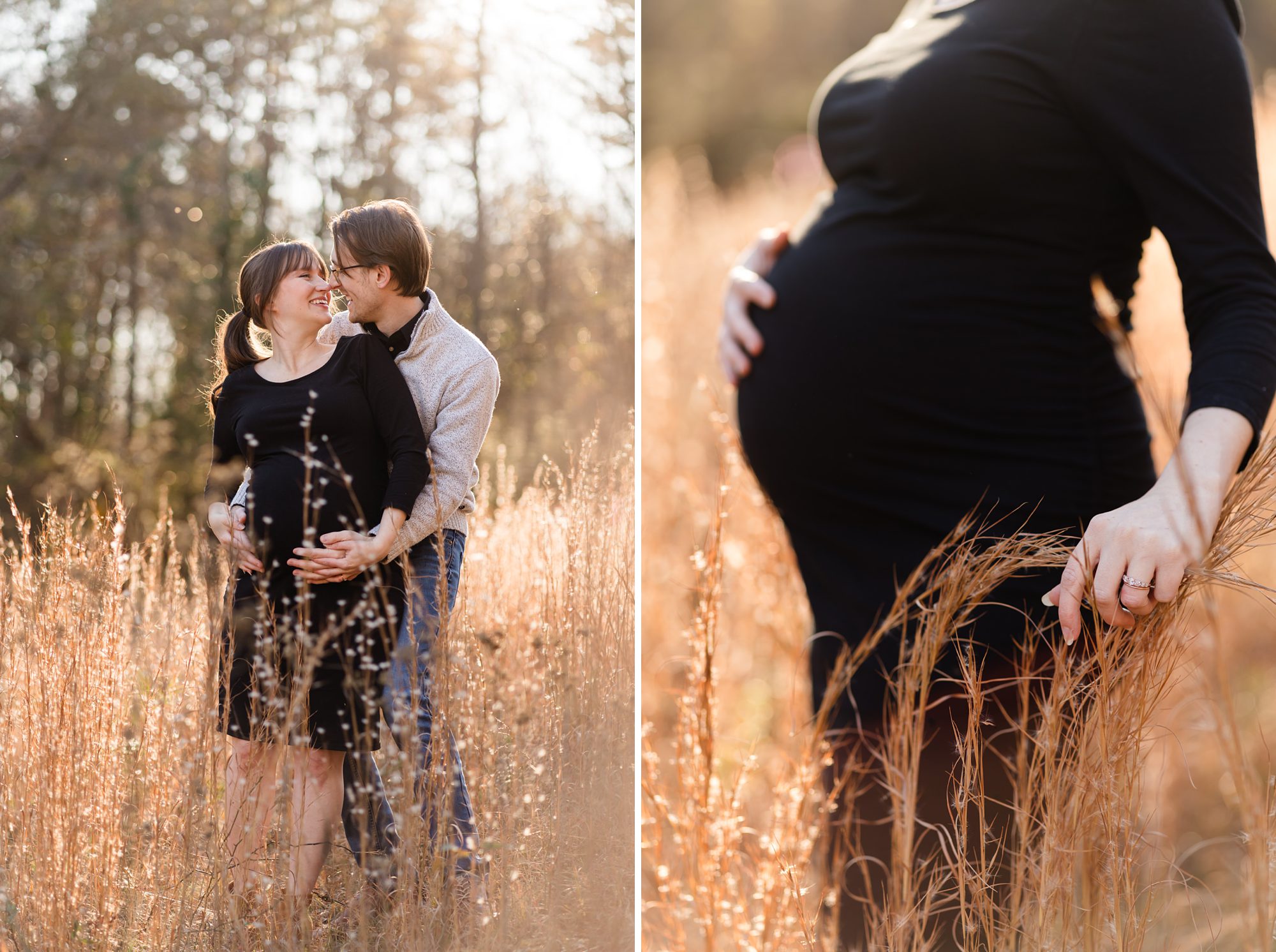 golden hour field couple maternity athens ga