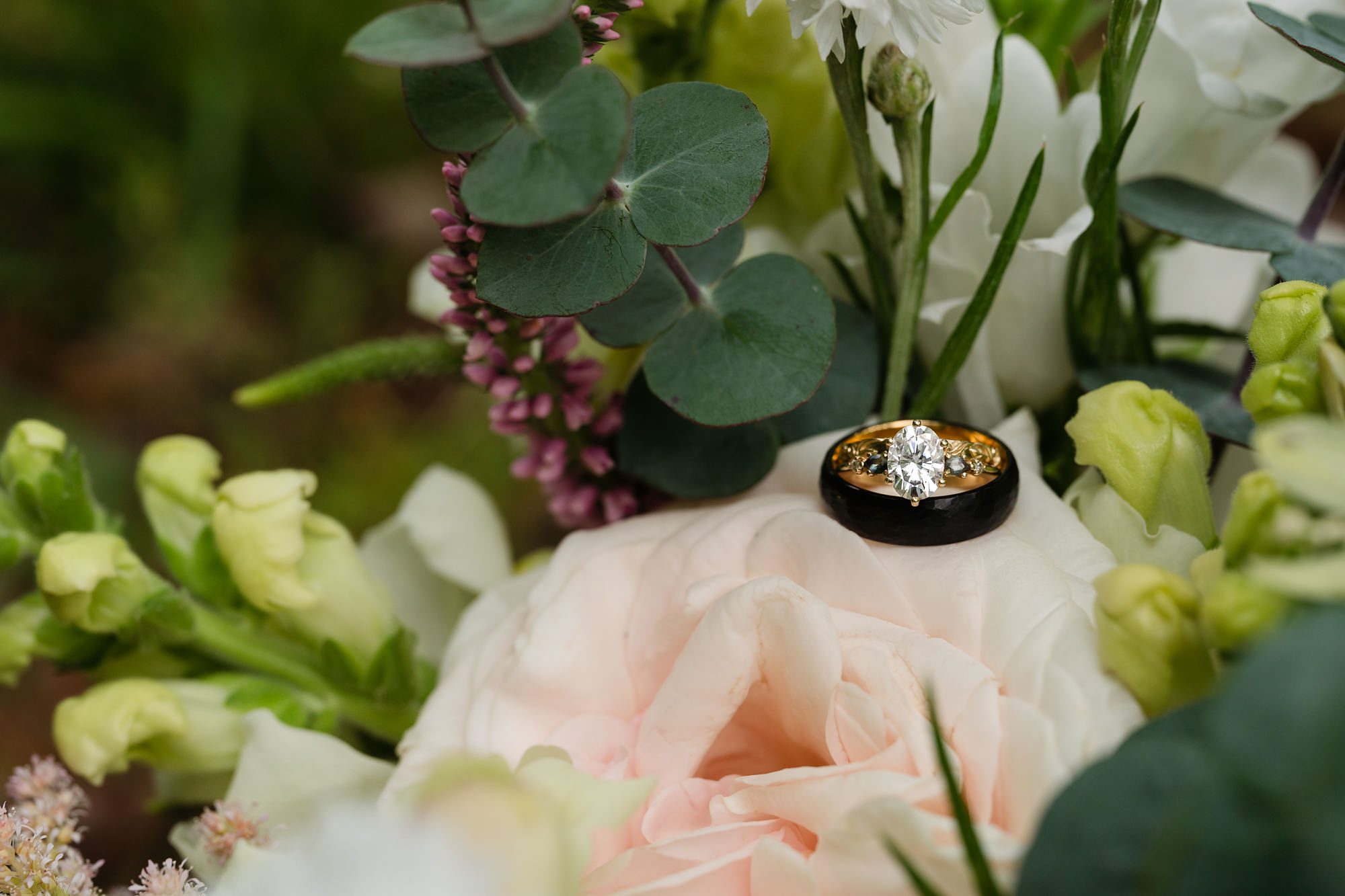 wedding rings elopement bouquet