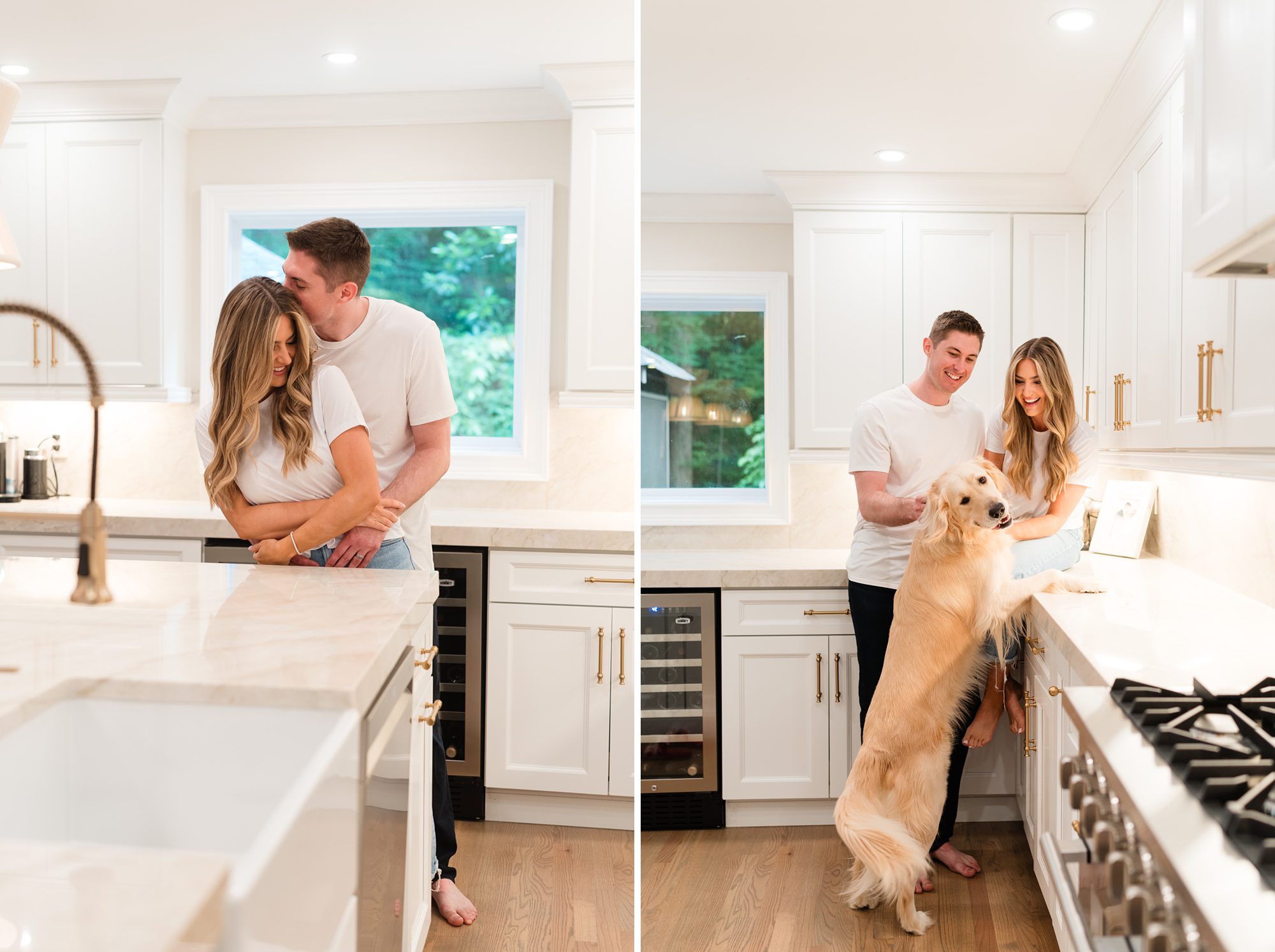 couple home lifestyle dog kitchen