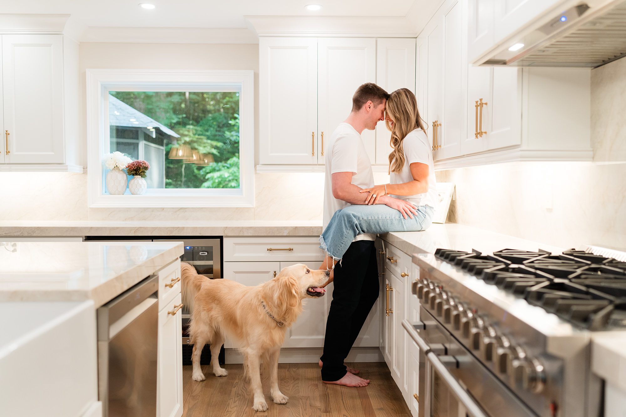 in home lifestyle kitchen dog engagement