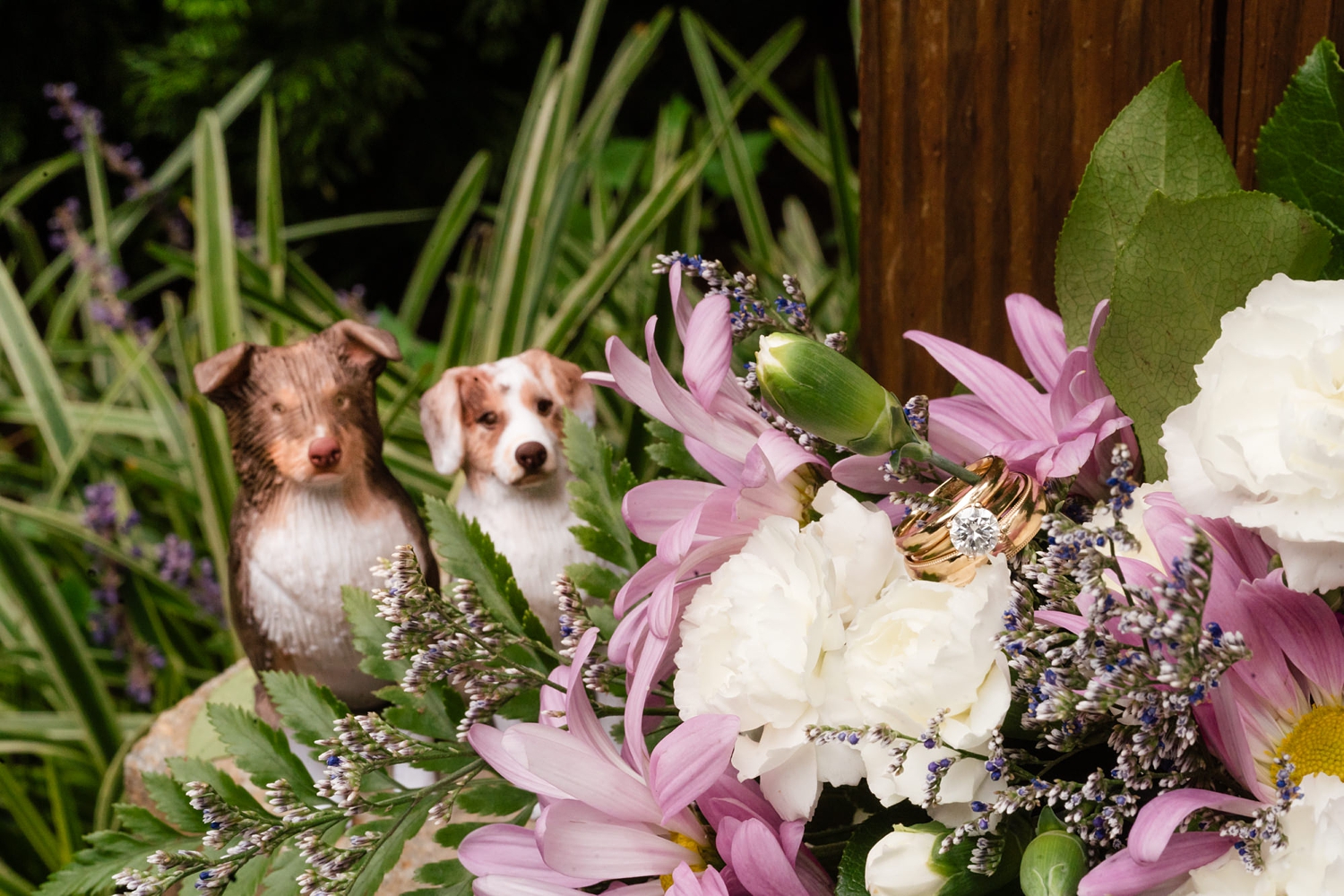 dogs cake flowers rings wedding