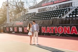 couple tennis court engagement