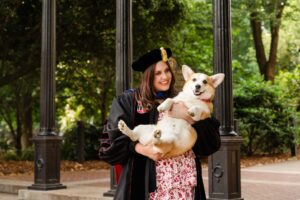 uga arch corgi dog senior graduation phd