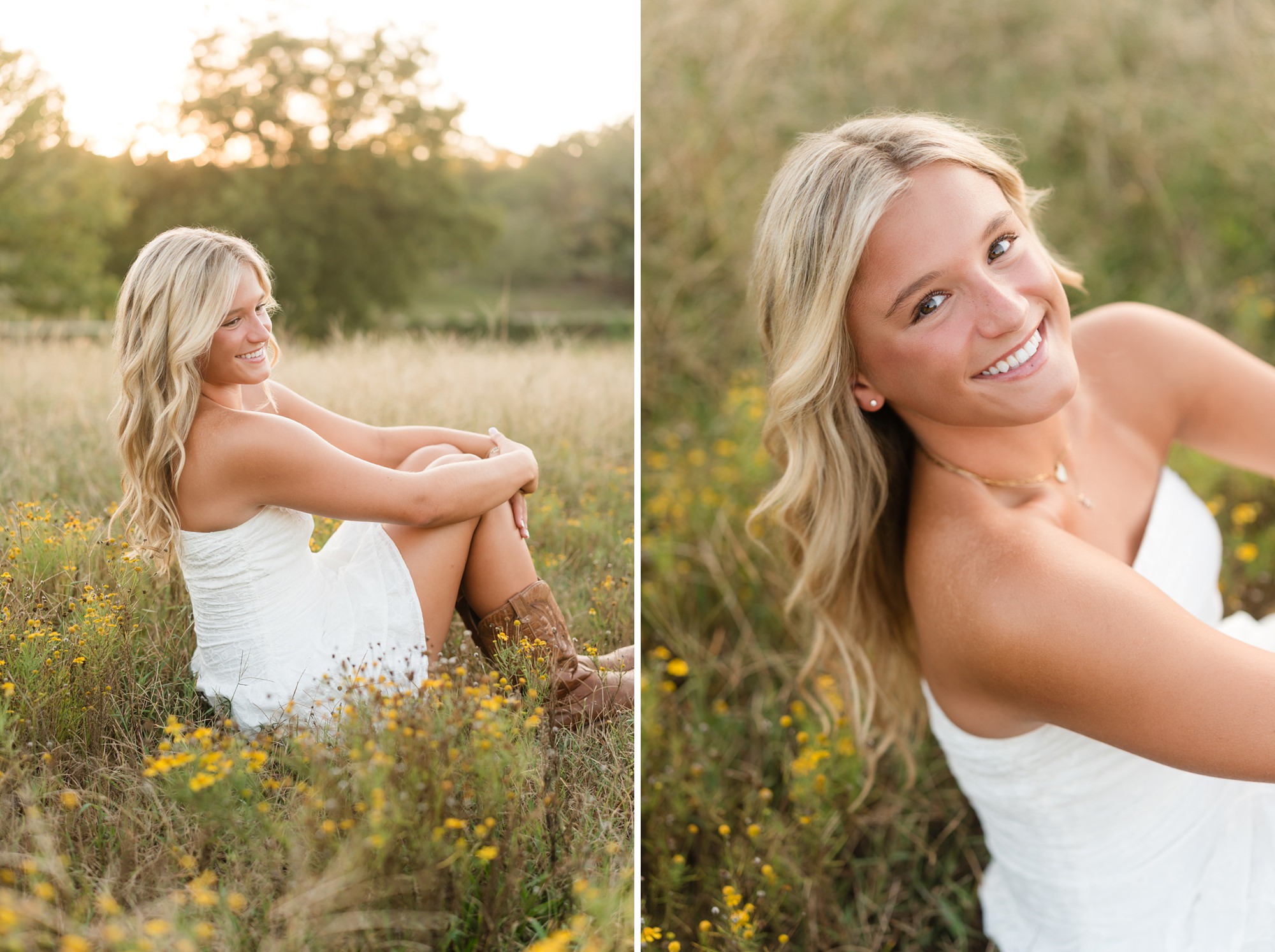 golden hour field sunset senior photographer wildflowers